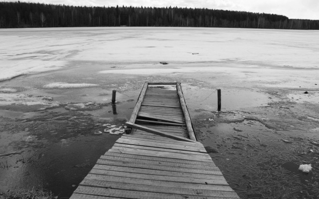 Wooden dock frozen lake forest free wallpaper - medium preview image