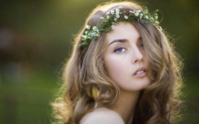 Flower crown blonde woman wind free wallpaper - medium preview image