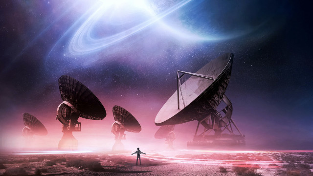 Desert satellite dishes man starry free wallpaper - medium preview image