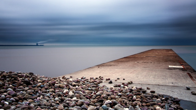 Pier boat rocks water land free wallpaper - medium preview image