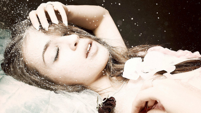 Woman snow aurora night starry free wallpaper for desktop - medium preview image