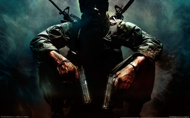 Man gasmask two guns smoke free wallpaper - medium preview image