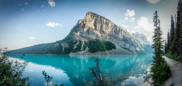 Mountain lake forest path sky free wallpaper - medium preview image