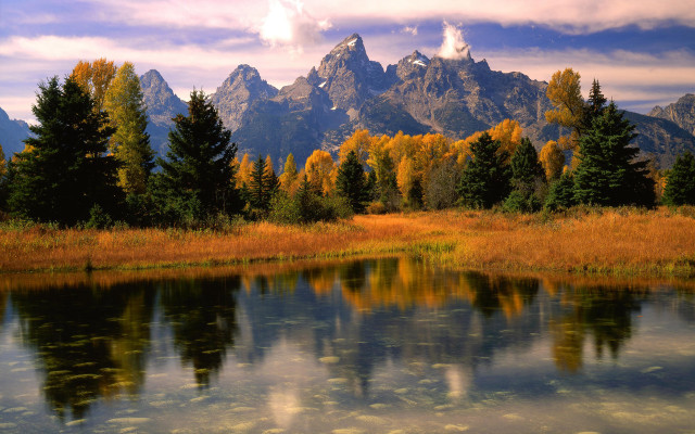 Mountain lake trees background clouds free wallpaper - medium preview image
