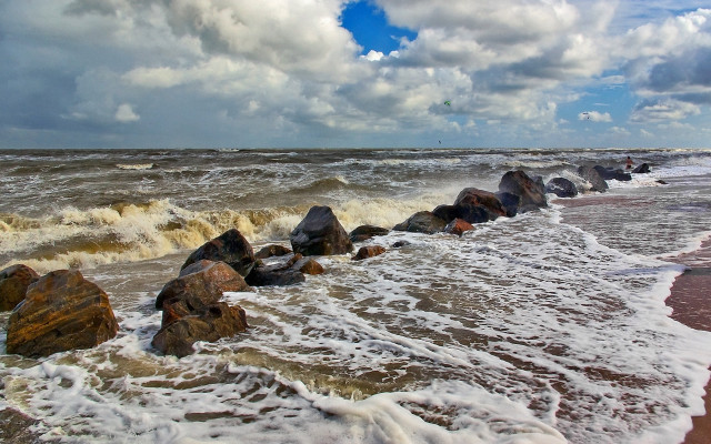 Beach waves rocks cloudy sky #2 free wallpaper - medium preview image
