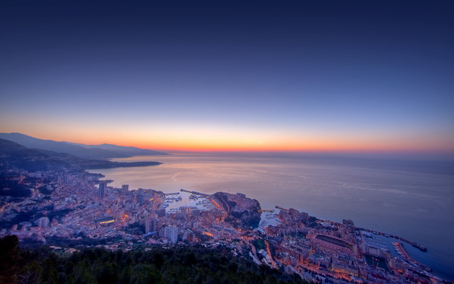 City ocean mountains sunset bridge free wallpaper - medium preview image
