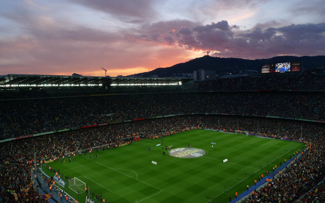 Soccer stadium sunset cityscape mountain free wallpaper - medium preview image