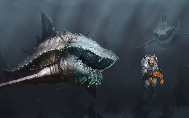Man shark gun suit night free wallpaper - medium preview image
