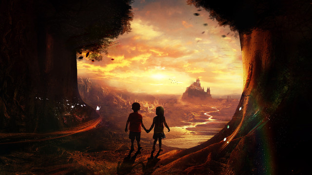Forest castle rainbow fantasy matte free wallpaper - medium preview image