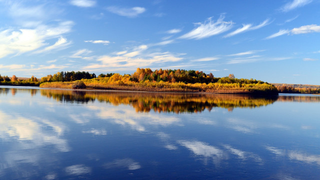 Lake island trees clouds sunset free wallpaper - medium preview image