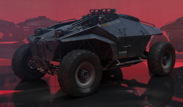 Large fourwheeler bigwheel redbackground vehicle free wallpaper - medium preview image