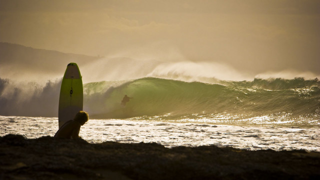 Beach person surfboard waves cloudy free wallpaper - medium preview image