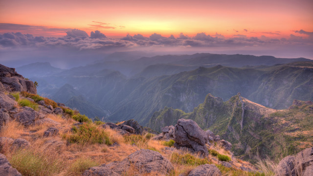 Mountain range sunset clouds grassy #3 free wallpaper - medium preview image
