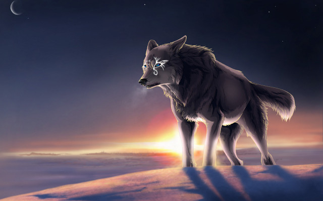 Wolf hill night moon glowing free wallpaper - medium preview image