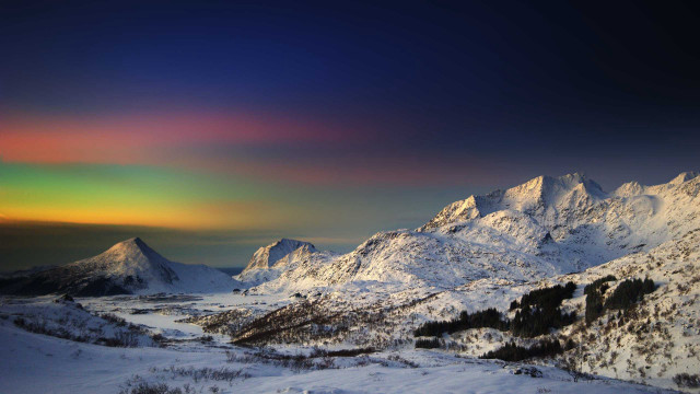 Mountain range rainbow sky snow free wallpaper - medium preview image