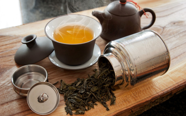Tea pot cup wooden table free wallpaper - medium preview image