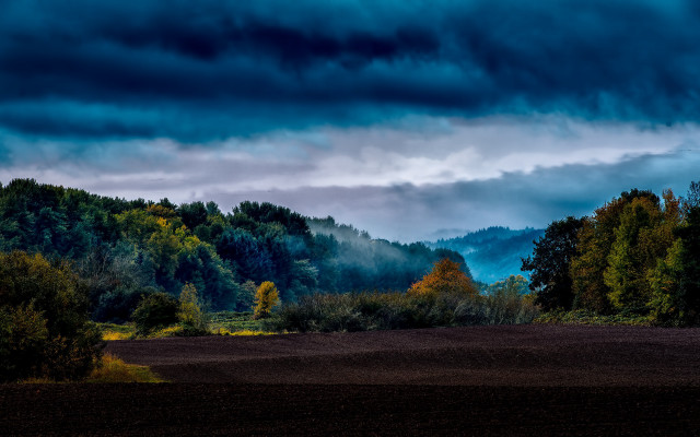 Field forest clouds matte painting free wallpaper - medium preview image