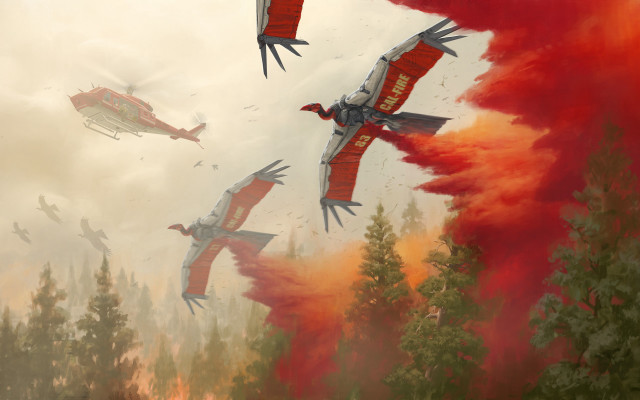 Birds forest firefighters autumn red free wallpaper - medium preview image