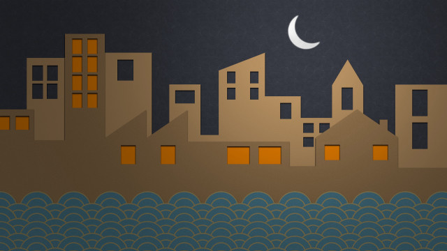 City halfmoon wave night sky free wallpaper - medium preview image