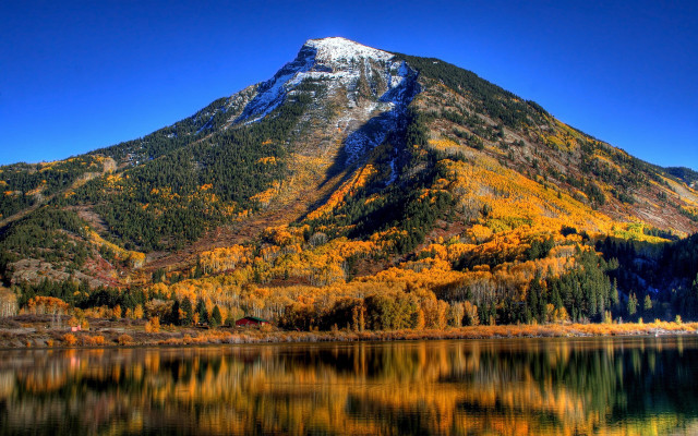 Mountain lake autumn trees scenery free wallpaper - medium preview image