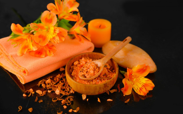 Wooden bowl food flower candles free wallpaper - medium preview image