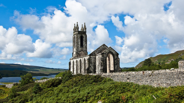 Stone church hill lake mountains free wallpaper - medium preview image