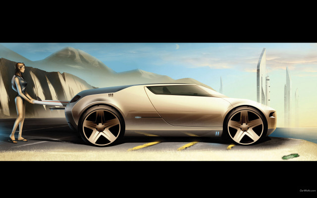 Futuristic car desert mountain bikini free wallpaper - medium preview image