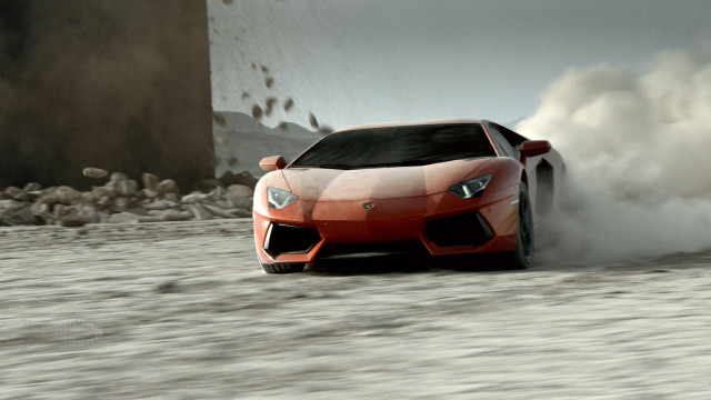 Red sports car smoke sandy free wallpaper - medium preview image