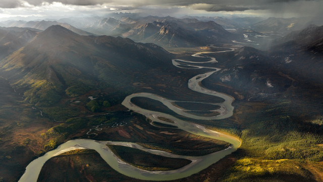 River landscape mountains cloudy sky free wallpaper - medium preview image