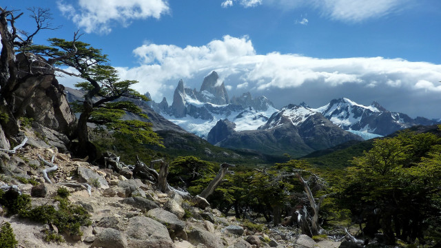 Mountain range trees rocks clouds #2 free wallpaper - medium preview image