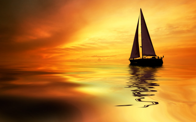 Sailboat ocean sunset reflection magical free wallpaper - medium preview image