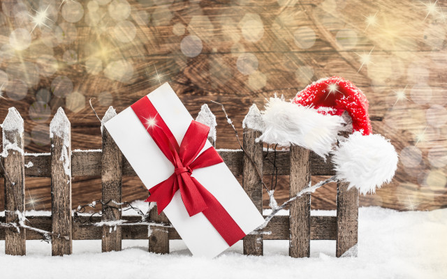 White box red ribbon santa free wallpaper - medium preview image