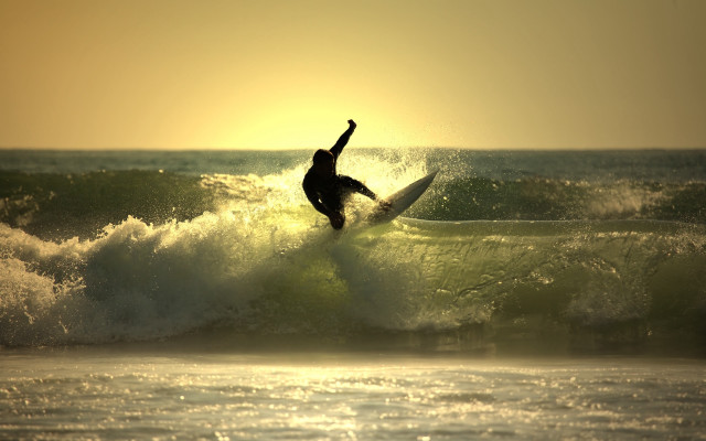 Surfer wave ocean sunset beach free wallpaper - medium preview image