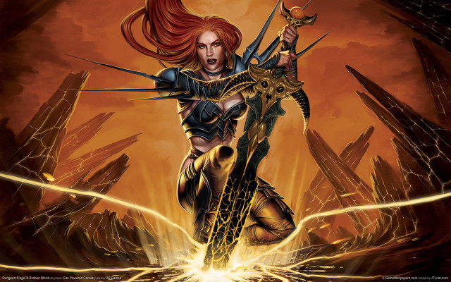 Woman sword flames lightning armor free wallpaper - medium preview image