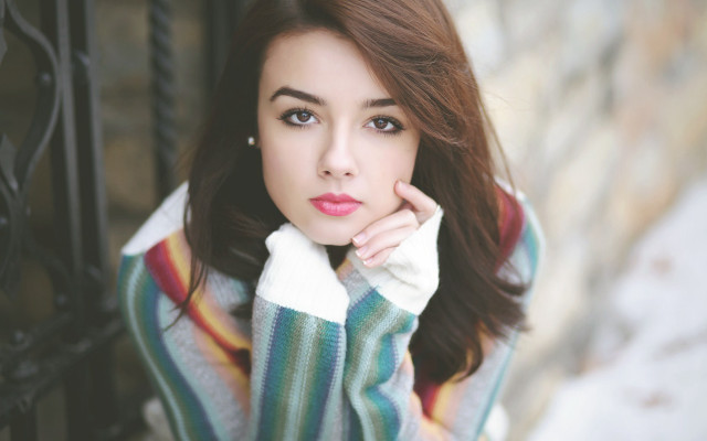 Woman sweater fence hand chin free wallpaper - medium preview image