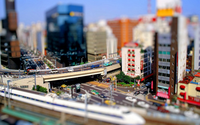 City train bridge bokeh crowd free wallpaper - medium preview image