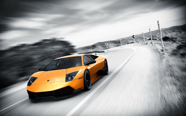 Yellow sports car road trees free wallpaper - medium preview image