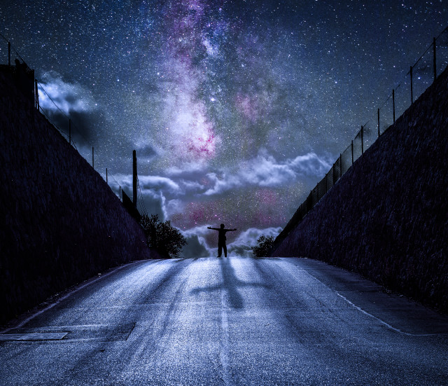 Person road starry sky astronaut free wallpaper - medium preview image