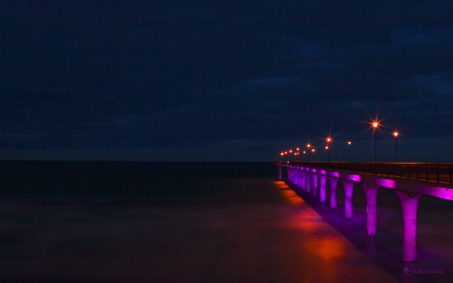 Long bridge night ocean fluorescent free wallpaper - medium preview image