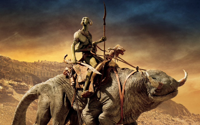 Afrofuturism elephant riding spear matte free wallpaper - medium preview image