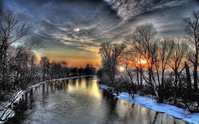 River sunset trees cloudy sky #3 free wallpaper - medium preview image