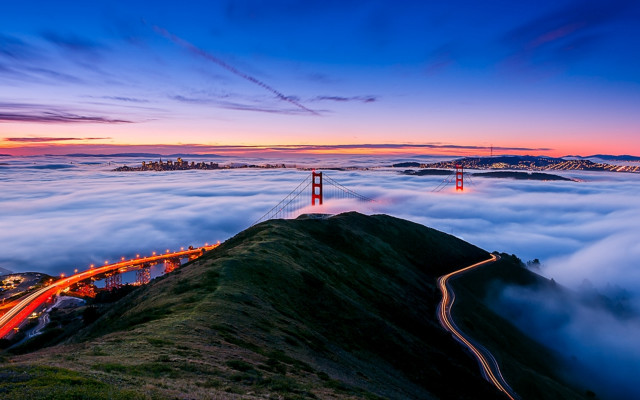 Bridge clouds sunset city foreground free wallpaper - medium preview image