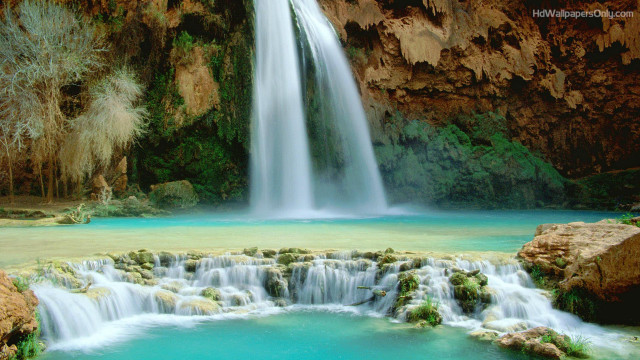 Waterfall pool cliff background water free wallpaper - medium preview image