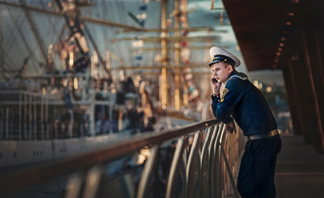 Navy man harbor ship portrait free wallpaper - medium preview image