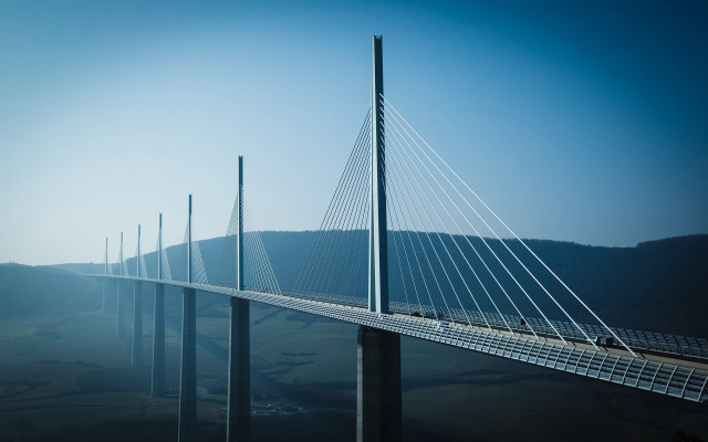 Bridge metal pole mountain fog free wallpaper - medium preview image