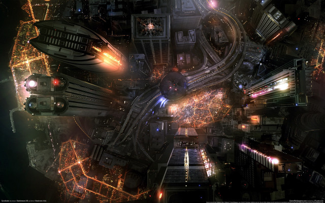 Night cityscape architecture fantasy lights free wallpaper - medium preview image