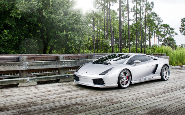 White sports car forest bridge #2 free wallpaper - medium preview image