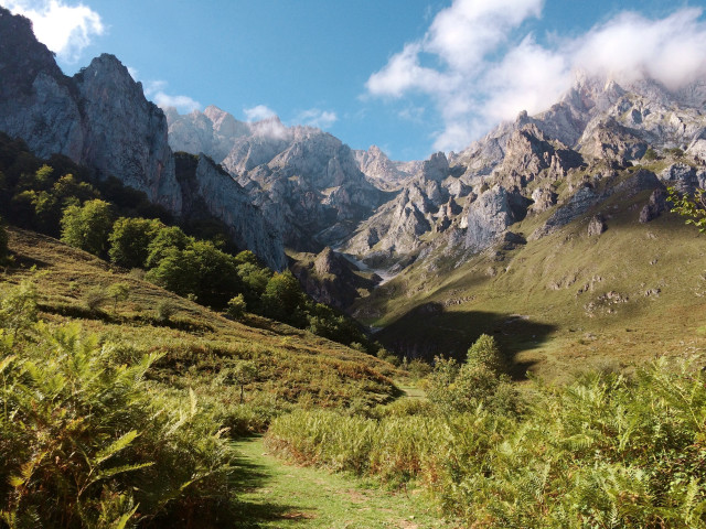 Grassy field mountain clouds trail free wallpaper - medium preview image