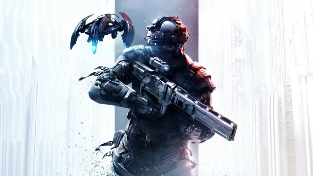 Futuristic man suit gun bird free wallpaper - medium preview image