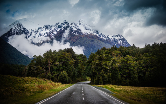 Mountain road forest clouds lake free wallpaper - medium preview image